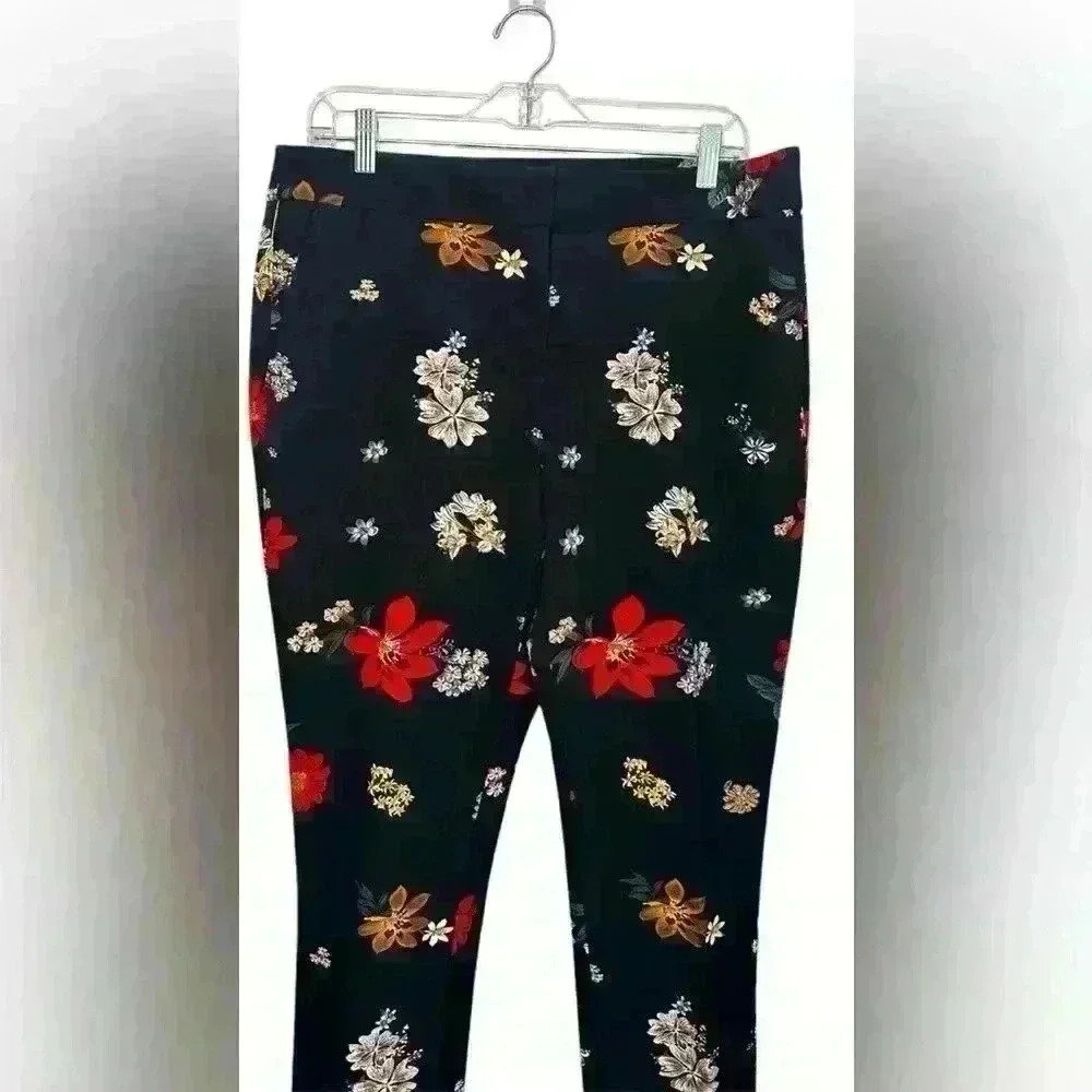 Cynthia Rowley Women Pants Straight Floral Flower Dress Career Black Size 12 - Picture 2 of 10